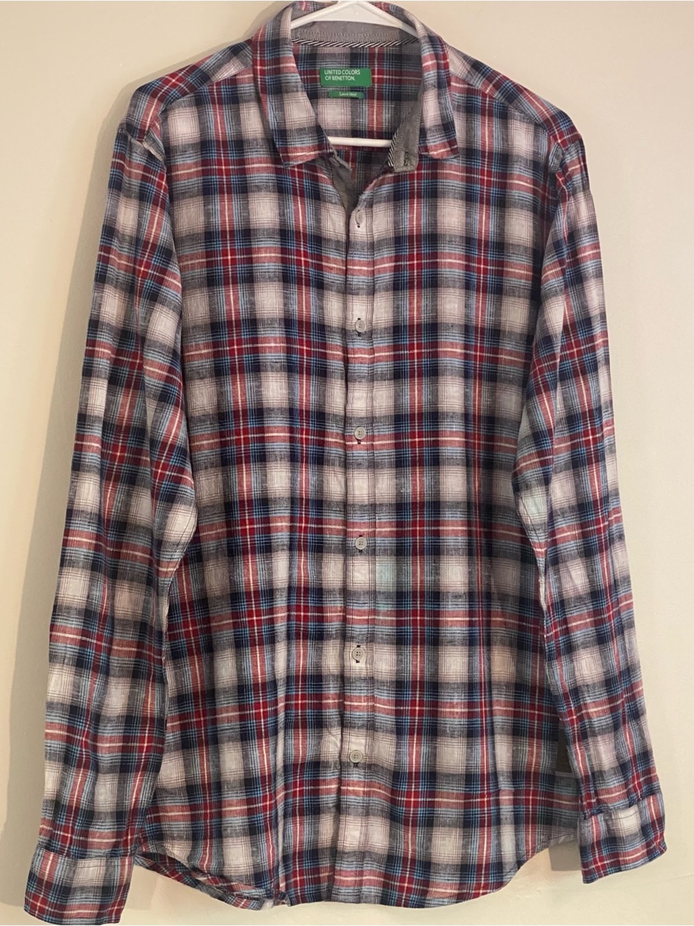 United Colors Of Benetton Men's Red, Blue & White Plaid Button-Down Shirt